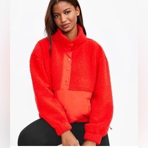 NWT Vibrant Red Plush Sherpa Pullover Jacket